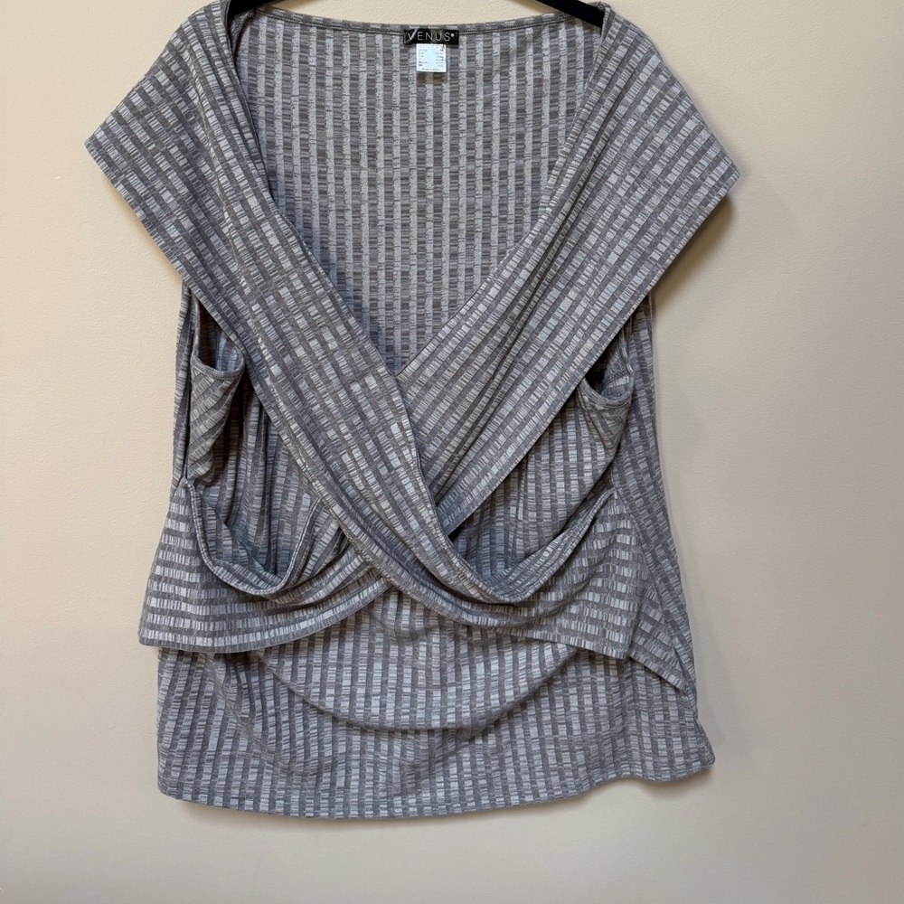Venus Off the Shoulder Criss Cross Top Gray Ribbed 2X